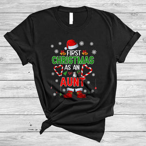 MacnyStore - First Christmas As An Aunt, Cheerful X-mas Santa Candy Canes Lover, Matching Family Group T-Shirt