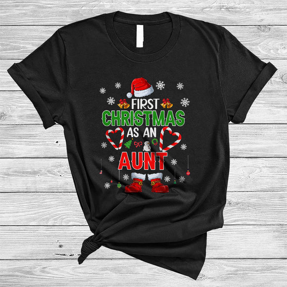 MacnyStore - First Christmas As An Aunt, Cheerful X-mas Santa Candy Canes Lover, Matching Family Group T-Shirt