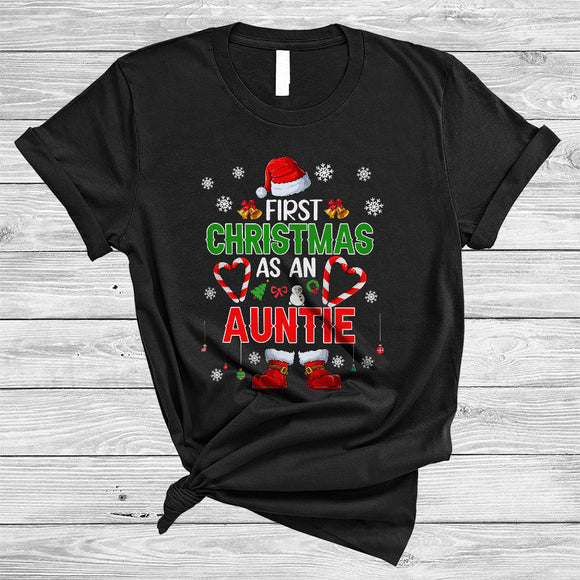 MacnyStore - First Christmas As An Auntie, Cheerful X-mas Santa Candy Canes Lover, Matching Family Group T-Shirt