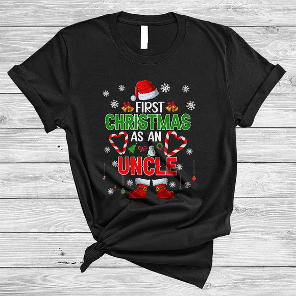 MacnyStore - First Christmas As An Uncle, Cheerful X-mas Santa Candy Canes Lover, Matching Family Group T-Shirt