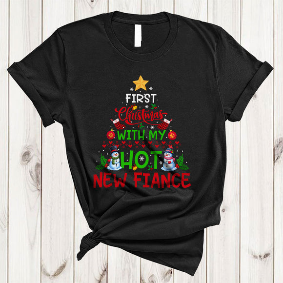 MacnyStore - First Christmas With My Hot New Fiance, Amazing Christmas Tree Snowman, Matching Couple Family T-Shirt