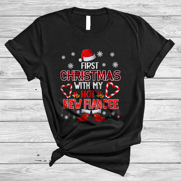 MacnyStore - First Christmas With My Hot New Fiancee, Jolly Christmas Santa Lover, Matching X-mas Couple T-Shirt