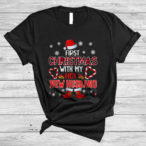 MacnyStore - First Christmas With My Hot New Husband,, Jolly Christmas Santa Lover, Matching X-mas Couple T-Shirt