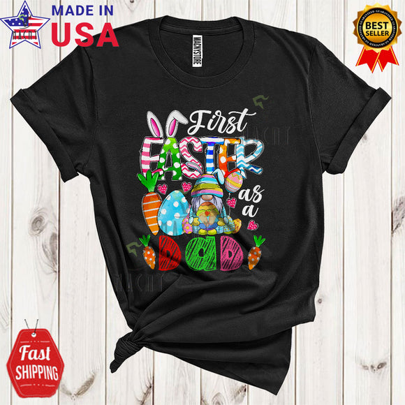 MacnyStore - First Easter As A Dad Funny Cool Easter Day Pregnancy Announcement Gnome Bunny Family Group T-Shirt