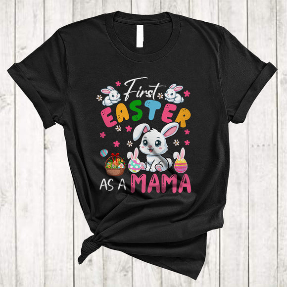 MacnyStore - First Easter As A Mama, Lovely Easter Pregnancy Announcement, Flowers Bunny Eggs Hunting T-Shirt