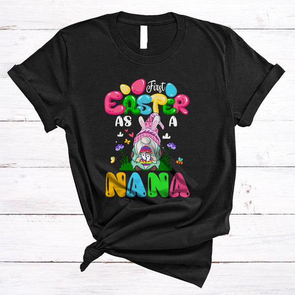 MacnyStore - First Easter As A Nana, Awesome Easter Pregnancy Announcement Bunny Gnome, Family Group T-Shirt