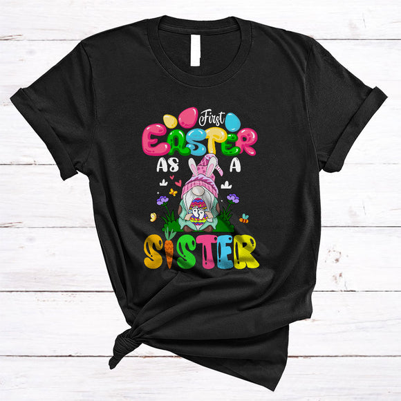MacnyStore - First Easter As A Sister, Awesome Easter Pregnancy Announcement Bunny Gnome, Family Group T-Shirt
