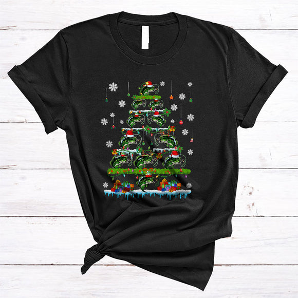MacnyStore - Fishing Christmas Tree, Joyful Cute X-mas Lights Tree Pajamas, Snow Around Family Group T-Shirt