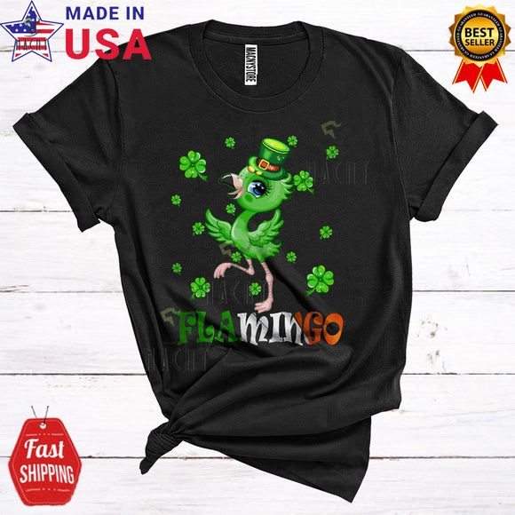 MacnyStore - Flamingo Funny Happy St. Patrick's Day Green Leprechaun Flamingo Animal Shamrock Lover T-Shirt
