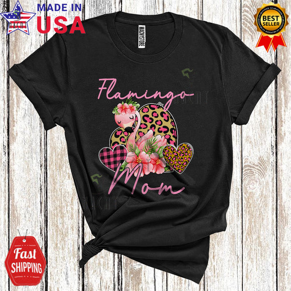 MacnyStore - Flamingo Mom Funny Cool Mother's Day Leopard Plaid Flowers Flamingo Wild Animal Lover T-Shirt