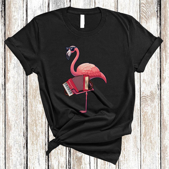 MacnyStore - Flamingo Playing Accordion, Lovely Flamingo Sunglasses Animal Lover, Musical Instruments Player T-Shirt
