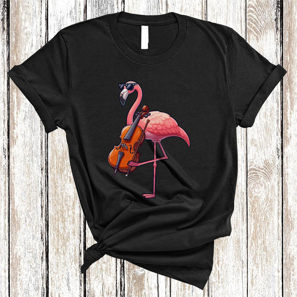 MacnyStore - Flamingo Playing Cello, Lovely Flamingo Sunglasses Animal Lover, Musical Instruments Player T-Shirt