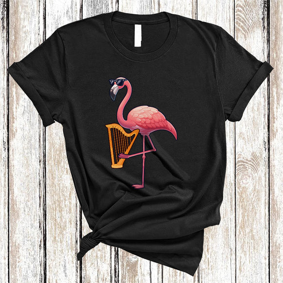 MacnyStore - Flamingo Playing Harp, Lovely Flamingo Sunglasses Animal Lover, Musical Instruments Player T-Shirt