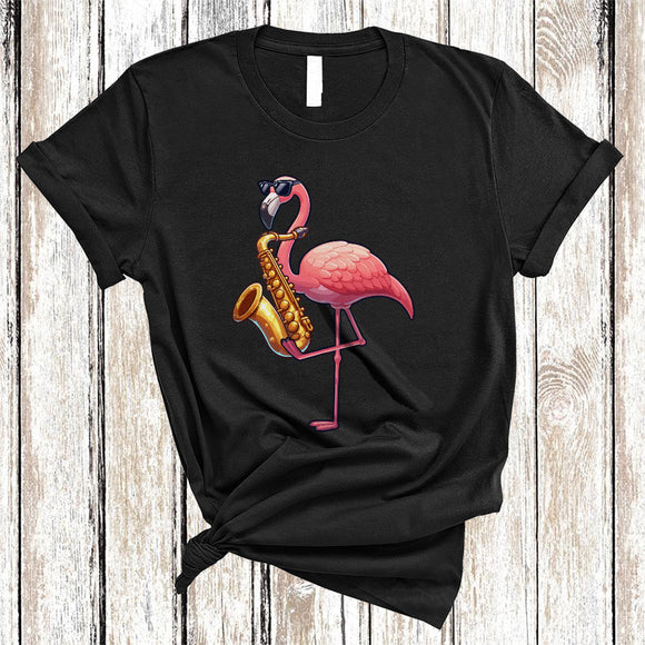 MacnyStore - Flamingo Playing Saxophone, Lovely Flamingo Sunglasses Animal, Musical Instruments Player T-Shirt