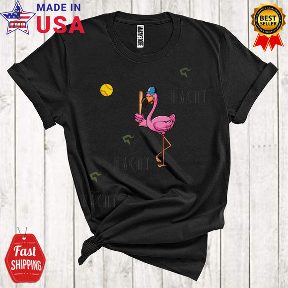 MacnyStore - Flamingo Playing Softball Funny Cool Flamingo Animal Sport Playing Player Team Lover T-Shirt