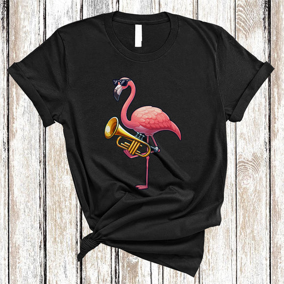 MacnyStore - Flamingo Playing Trumpet, Lovely Flamingo Sunglasses Animal Lover, Musical Instruments Player T-Shirt
