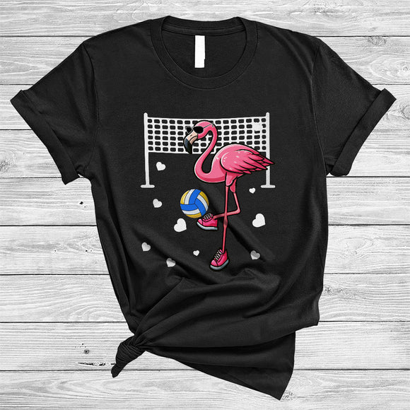 MacnyStore - Flamingo Playing Volleyball, Adorable Flamingo Sunglasses Lover, Girls Women Sport Player T-Shirt