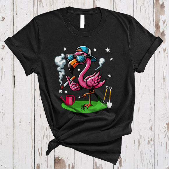 MacnyStore - Flamingo Smoking, Adorable Flamingo Wearing Sunglasses, Animal Farmer Lover Smoking Smoker T-Shirt