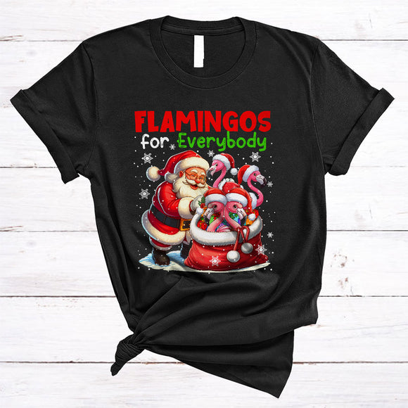 MacnyStore - Flamingos For Everybody, Joyful Christmas Flamingo In Santa Bag, Farmer X-mas Family Group T-Shirt