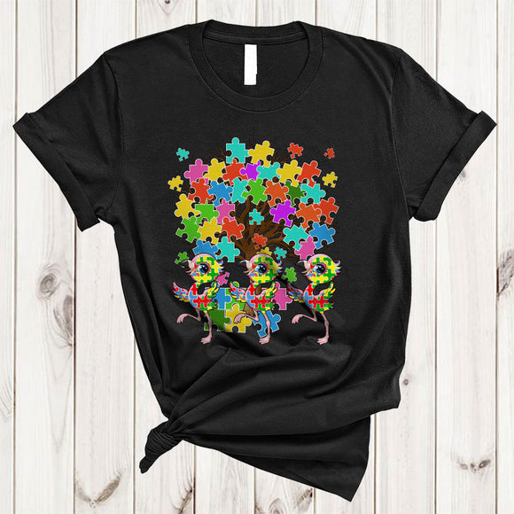MacnyStore - Flamingos With Puzzle Pieces, Lovely Autism Awareness Puzzle Flamingo Lover, Family Group T-Shirt