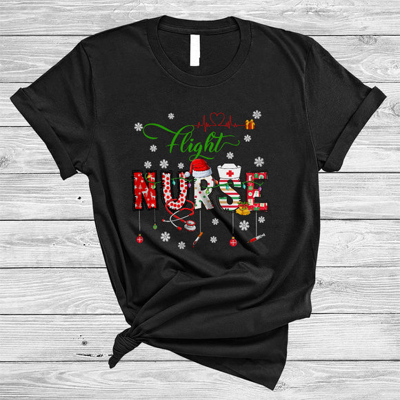 MacnyStore - Flight Nurse, Colorful Christmas Santa Nurse Crew Team, Matching X-mas Pajama Family Group T-Shirt