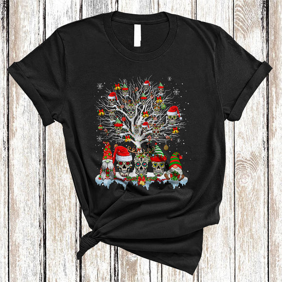 MacnyStore - Floral Skull On Christmas Tree, Amazing Christmas Skull Lover, Matching Family Group X-mas T-Shirt