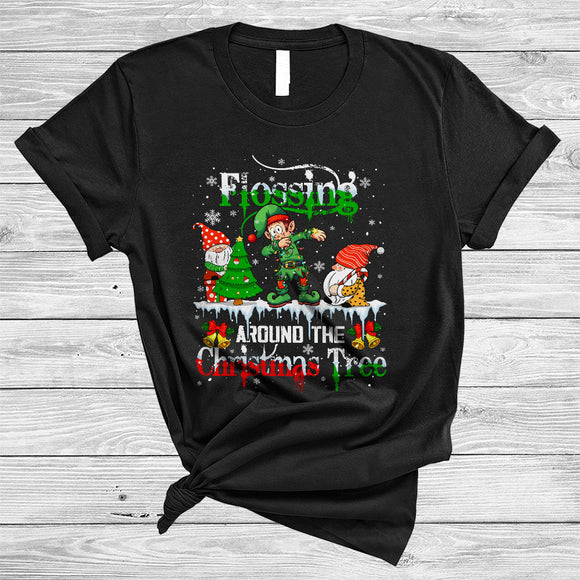 MacnyStore - Flossing Around The Christmas Tree Joyful Cool Xmas Snow Gnome Dabbing ELF Floss Lover T-Shirt