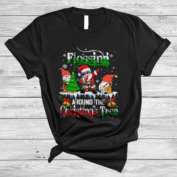 MacnyStore - Flossing Around The Christmas Tree Joyful Cool Xmas Snow Gnome Dabbing Santa Floss Lover T-Shirt