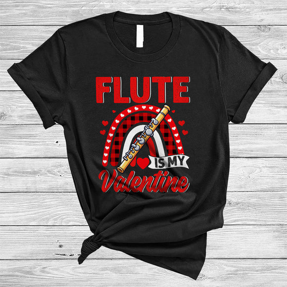 MacnyStore - Flute Is My Valentine, Awesome Valentine's Day Flute Player Music, Hearts Plaid Rainbow T-Shirt