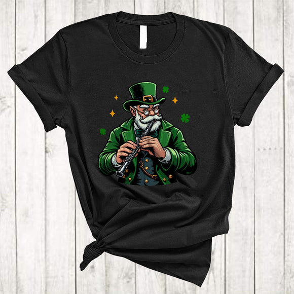 MacnyStore - Flute Leprechaun Playing, Joyful St. Patrick's Day Musical Instruments, Lucky Irish Family T-Shirt