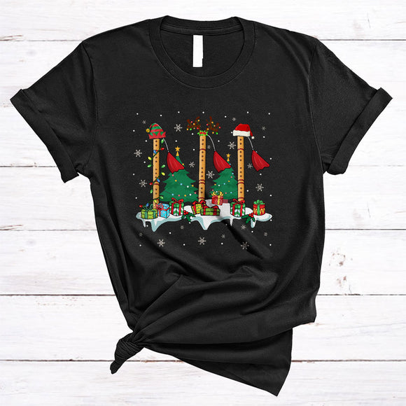 MacnyStore - Flute With X-mas Tree, Colorful Christmas Musical Instruments Player, X-mas Snow Around T-Shirt