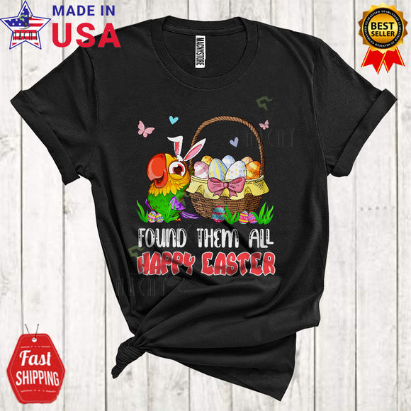 MacnyStore - Found Them All Happy Easter Cool Cute Easter Day Bunny Parrot Bird With Easter Egg Basket T-Shirt