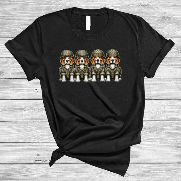 MacnyStore - Four Beagle Veteran, Lovely US Soldier Veteran Proud, Patriotic Matching Family Group T-Shirt