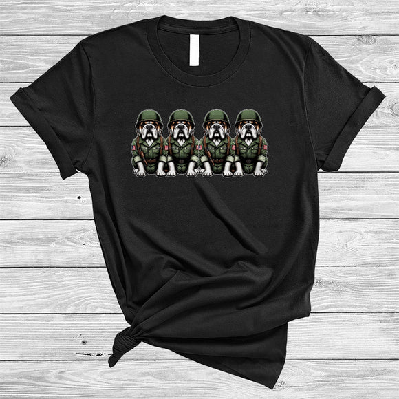 MacnyStore - Four Bulldog Veteran, Lovely US Soldier Veteran Proud, Patriotic Matching Family Group T-Shirt
