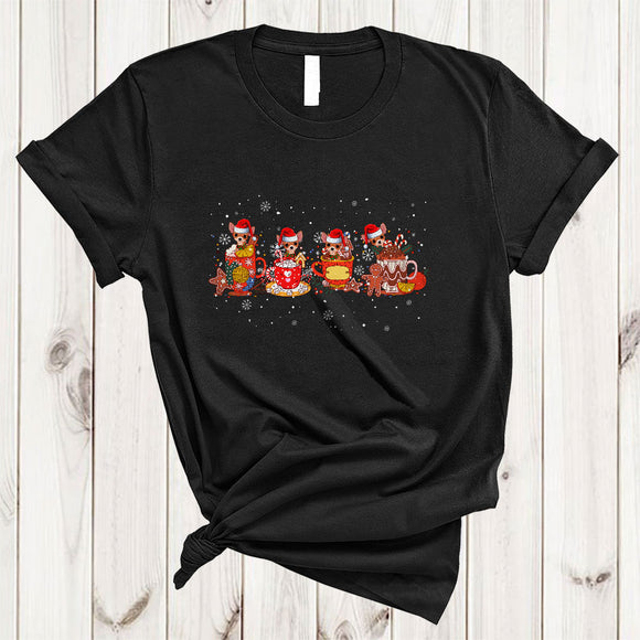 MacnyStore - Four Coffee Santa Chihuahua, Amazing Christmas Coffee Lover, X-mas Animal Pajama Family T-Shirt