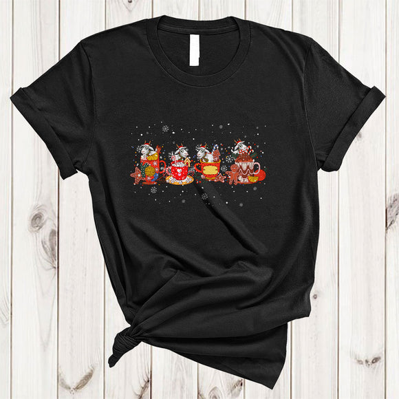 MacnyStore - Four Coffee Santa Goat, Amazing Christmas Coffee Lover, X-mas Animal Pajama Family T-Shirt