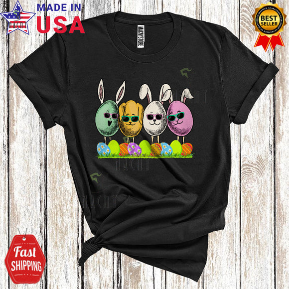 MacnyStore - Four Easter Bunny Eggs Wearing Sunglasses Cute Cool Easter Egg Hunting Lover Matching Family Group T-Shirt