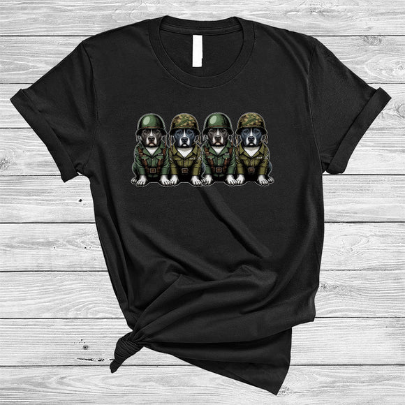 MacnyStore - Four Pit Bull Veteran, Lovely US Soldier Veteran Proud, Patriotic Matching Family Group T-Shirt