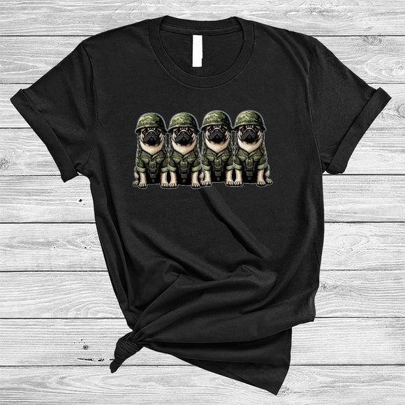 MacnyStore - Four Pug Veteran, Lovely US Soldier Veteran Proud, Patriotic Matching Family Group T-Shirt