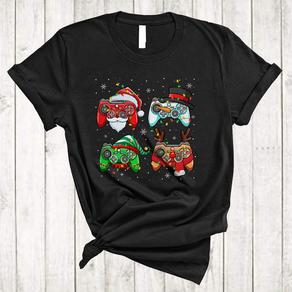MacnyStore - Four Santa ELF Reindeer Snowman Game Controllers, Joyful Christmas Gamer Gaming, X-mas T-Shirt
