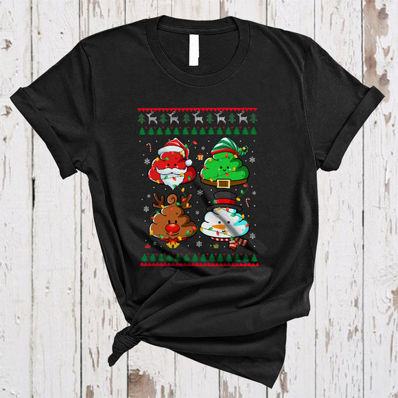 MacnyStore - Four Santa Elf Reindeer Snowman Poops, Sarcastic Christmas Sweater Poops, X-mas Family T-Shirt