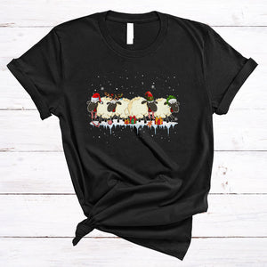 MacnyStore - Four Santa Reindeer ELF Sheep, Cheerful Christmas Sheep Lover, Snow Around X-mas Farmer T-Shirt