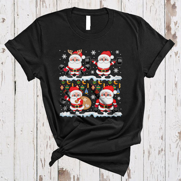 MacnyStore - Four Santa Workout, Funny Awesome Christmas Santa Weightlifting, X-mas Gym Fitness Lover T-Shirt