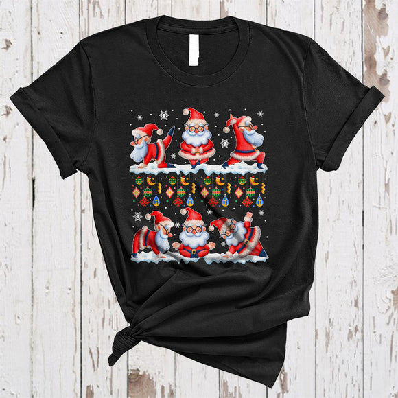 MacnyStore - Four Santa Yoga, Funny Awesome Christmas Santa Yoga Workout, X-mas Snow Fitness Lover T-Shirt