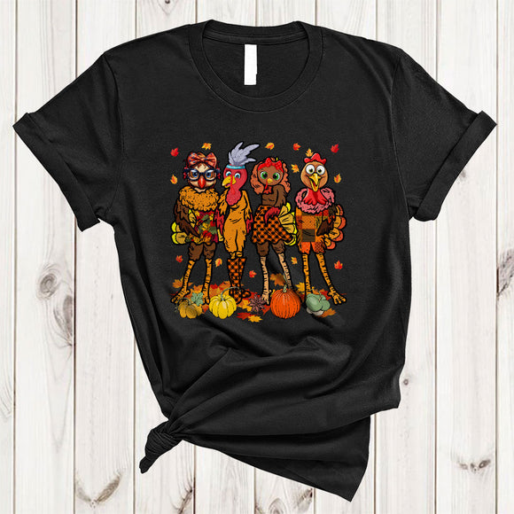 MacnyStore - Four Women Girls Turkey, Sarcastic Cool Thanksgiving Turkey, Matching Women Pumpkin Fall Leaf T-Shirt