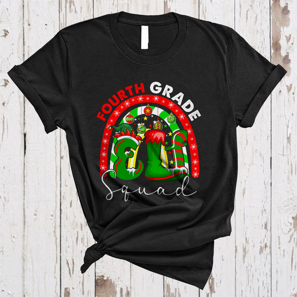 MacnyStore - Fourth Grade ELF Squad, Adorable Christmas Rainbow ELF, X-mas Students Teacher Group T-Shirt