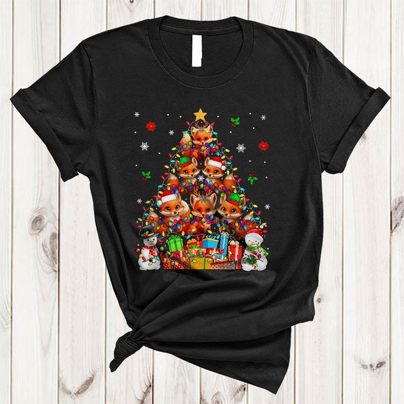 MacnyStore - Fox Christmas Tree, Adorable X-mas Lights Snow Around, Fox Animal Snowman T-Shirt
