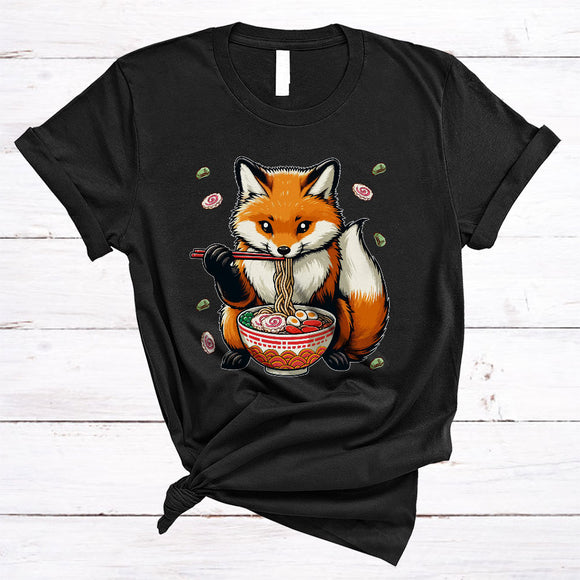 MacnyStore - Fox Eating Ramen, Adorable Japanese Ramen Noodle, Matching Food Animal Lover T-Shirt