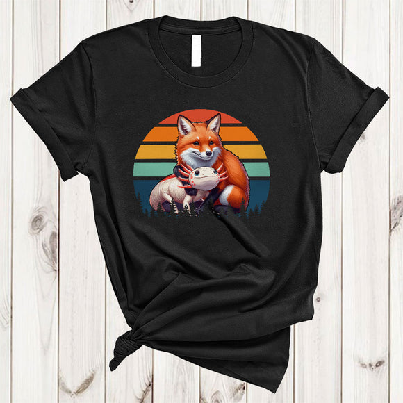 MacnyStore - Fox Hugging Axolotl, Adorable Animal Zoo Keeper Lover, Vintage Retro Matching Family Group T-Shirt