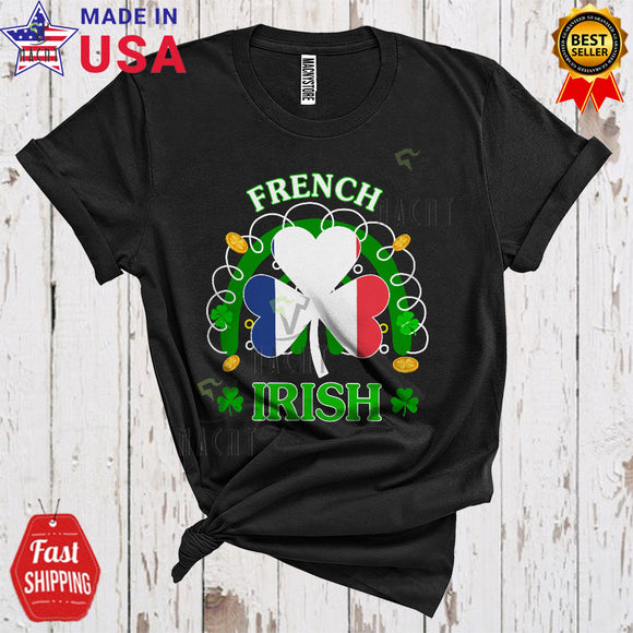 MacnyStore - French Irish Cute Cool St. Patrick's Day French Flag Shamrock Shape Shamrocks Rainbow T-Shirt